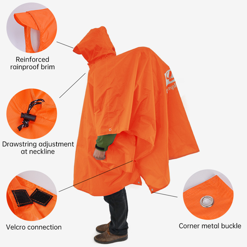 Camping Rain Poncho - Водонепроницаемый дождевик 3-в-1: легкое пончо для
