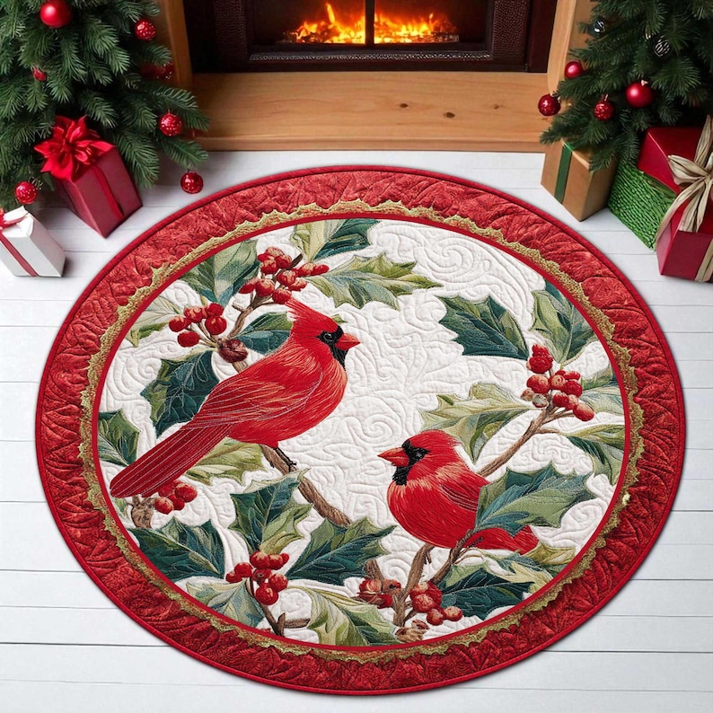 Outdoor Camping Decor Ideas - Рождественский круглый коврик Cardinal Bird, праздничный