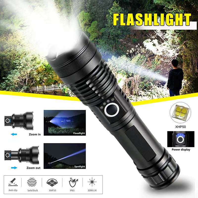 Outdoor Camping Decor - Высокомощный светодиодный фонарик XHP70 USB-C, перезаряжаемый