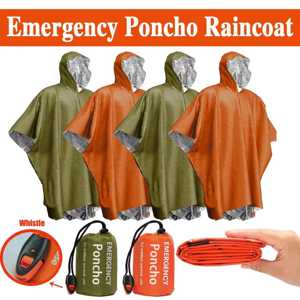 Camping Rain Poncho - Аварийный дождевой плащ-пончо, термоодеяло-пончо, защита от